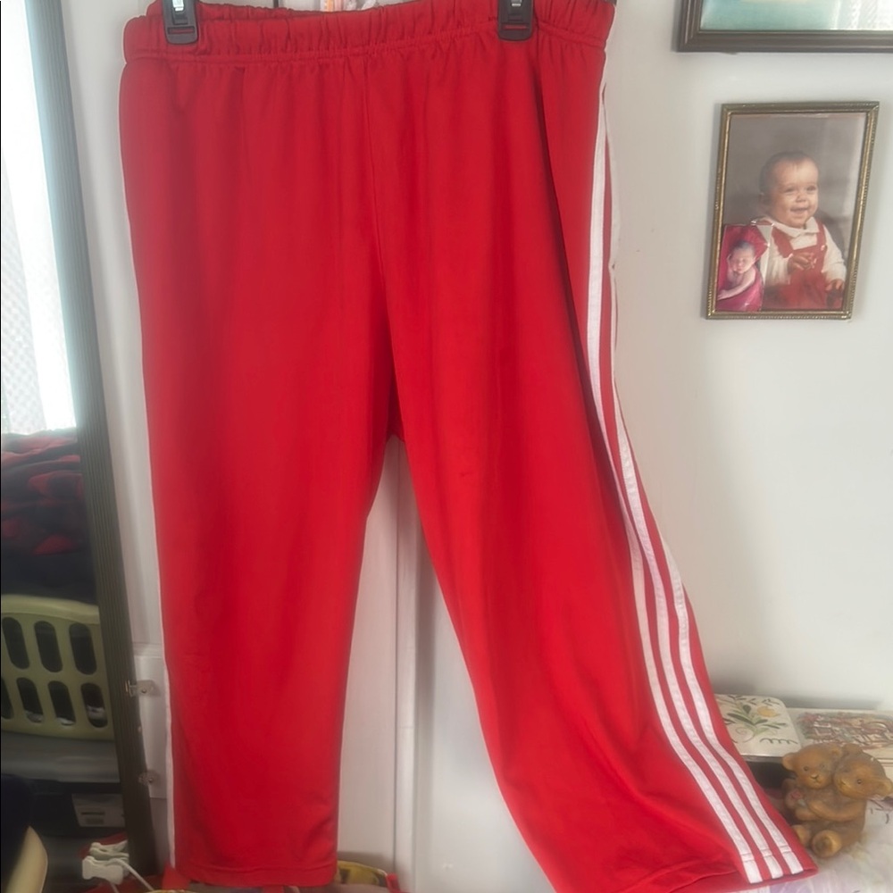 Vibrant Red Women's Capris with White Stripes